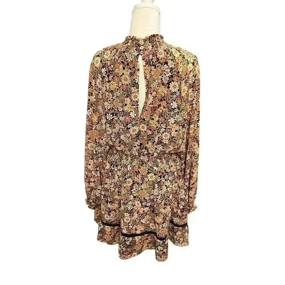 Lost + Wander Women's Black Floral Outpost Button Front Mini Dress Size Medium